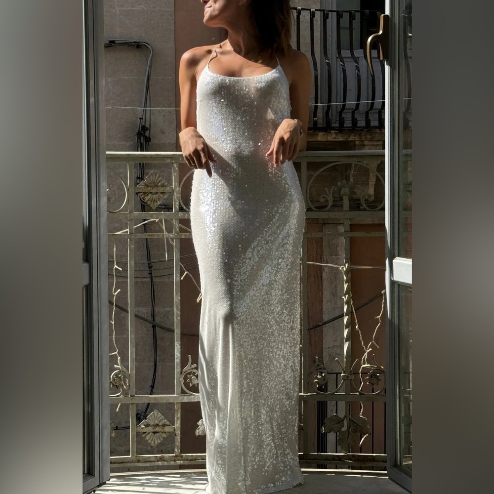 12th Tribe White Sequin Slip Maxi Dress